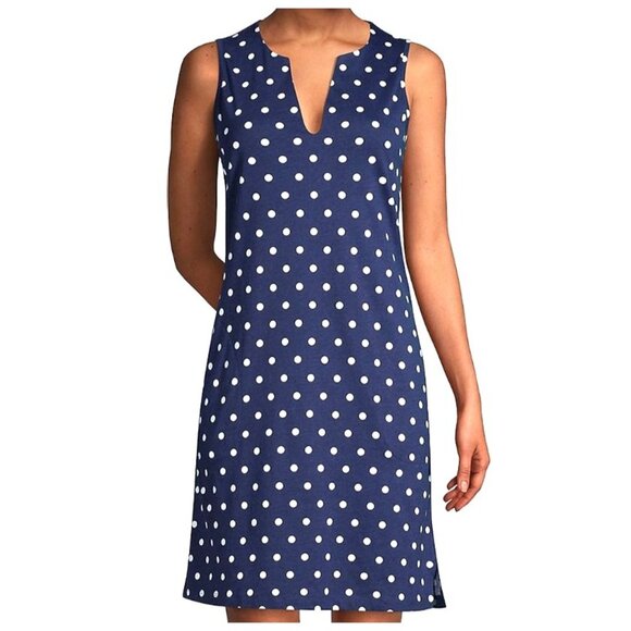 Lands' End Navy Blue Polka Dot Knit Shift Dress w/Pockets Size 1X 16W-18W Plus - Picture 1 of 11